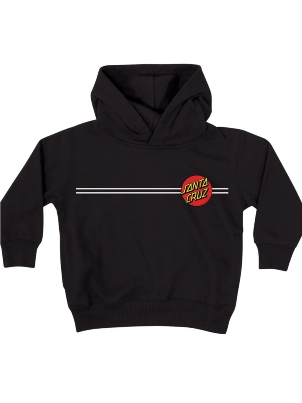 Santa Cruz Skateboards Black Kids Hoodie with Retro Red Logo and White Stripes